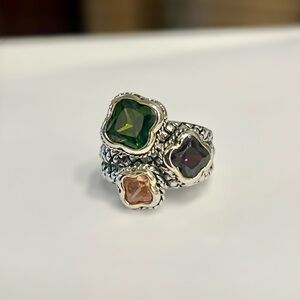 Triple Gem Colorful Statement Ring
